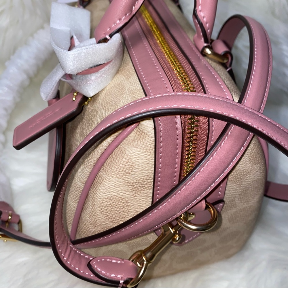Coach purse 💖 Rowan Satchel Bag In Signature Canvas With Heart Charm New - Picture 5 of 15